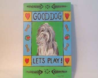 Bearded Collie Wood Painting, Pyrography Dog Art, Home Decor (9x5)
