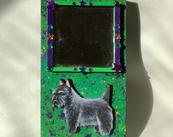 Original Scottish Terrier Hand Painted Small Vertical Wood Mirror, Acrylics, Gifts for Mom Under 50, Home Decor, Artist Signed