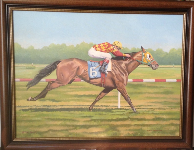 Horse Racing Oil Painting on Canvas LL Lawton Original Large Framed Art