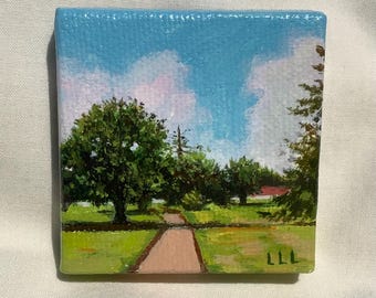 Miniature Landscape Painting, Providence Rhode Island Acrylic Art (2x2)