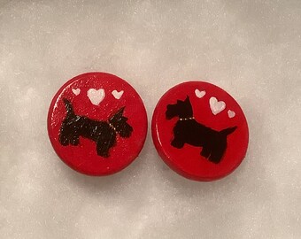 Scottish Terrier Dog Handpainted Wood Clip On Earrings, Jewelry Gifts Under 30