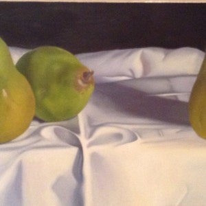 Pears Original Realism Oil Painting On Canvas Still Life Fruit Painting Laurie Lynn Lawton, Dining Room Decor, Kitchen Art