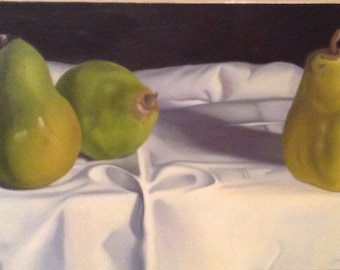 Pears Original Realism Oil Painting On Canvas Still Life Fruit Painting Laurie Lynn Lawton, Dining Room Decor, Kitchen Art