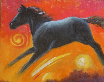 Original Spirit Horse Painting, Colorful Abstract Equestrian Art (8x8)