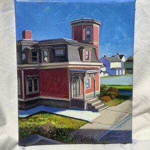Original Small 8 x 10 Acrylic Cityscape Painting Architecture Rhode Island Scenery, Old Historic Houses, Unframed Canvas, Art Under 200