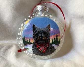 Cairn Terrier Glass Hand Painted Christmas Ornament, Original Artist Signed Dog Gift