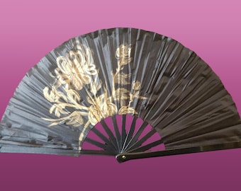 Hand Painted Large Hand Fan Golden Chrysanthemum