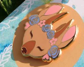Deer Enamel Pin, Floral Crown, Gold Lapel Pin, Animal Lover Gift