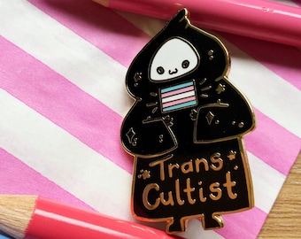 Trans Cultist LGBTQ+ Hard Enamel Pin, Transgender and Ally Pride Pin, Gold Hard Enamel Pin