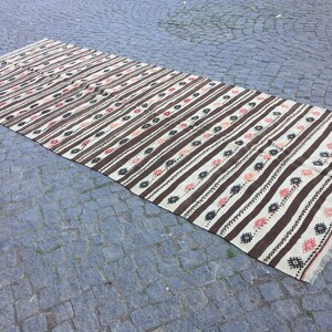 Striped Natural Kilim Rug,55x147 in 140x373 cm,Anatolian kilim Rug Turkish Natural kilim Vintage Kilim Rug Striped kilim Rugs Floor Rug