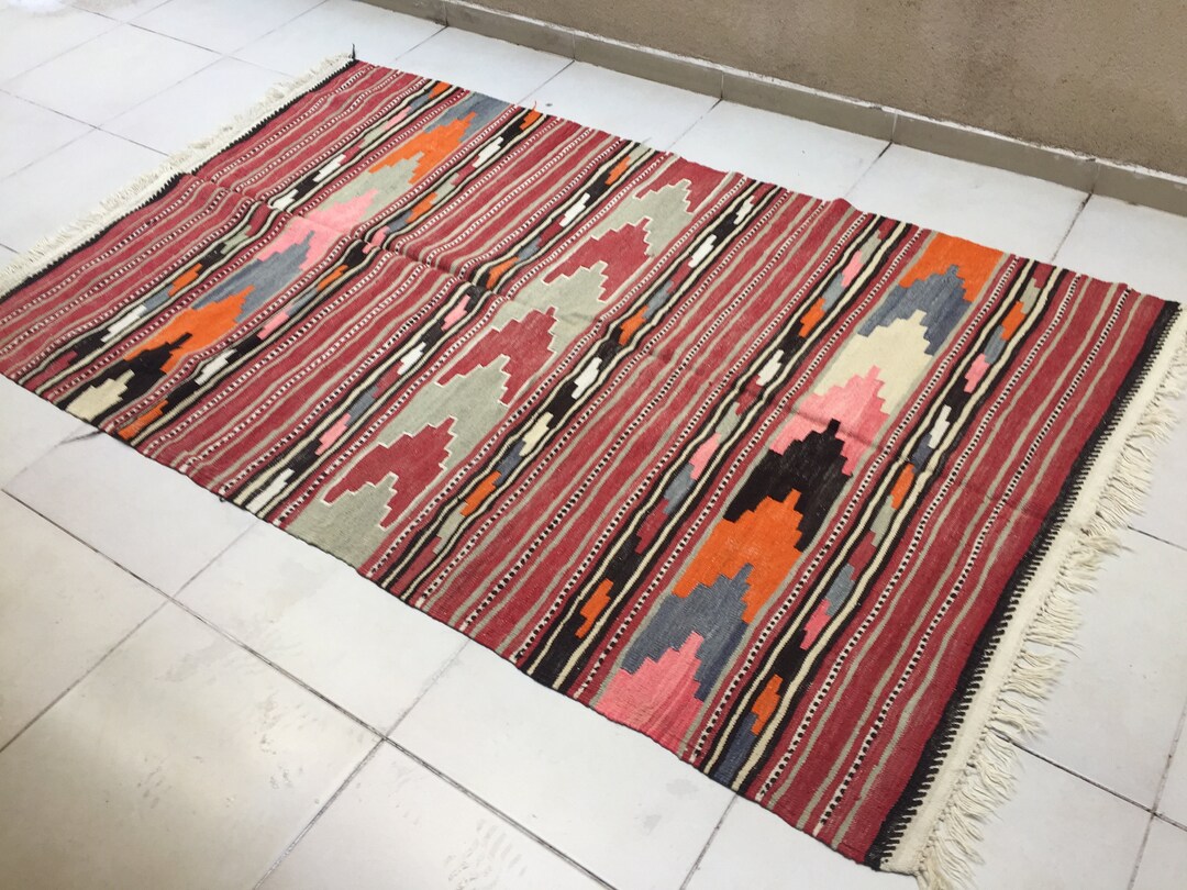Pink Kilim Rug 53x84 in 134x213 Cm Anatolian Kilim Rugs Etsy UK