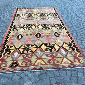 Hamdmade Turkish Kilim Rug  66×129 in 167x327 cm Handmade Turkish Vintage Kilim Rug,Turkish Home Decor Kilim Rug Traditional kilim Floor Rug