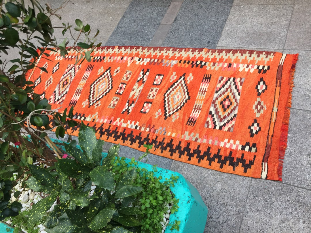 Orange Kilim Rug 32x78 Inc 80x196 Cm Anatolian Kilim Runner Etsy UK