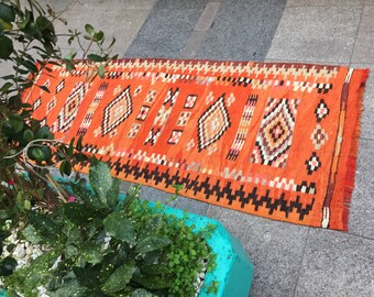 Orange Kilim Rug 32x78 inc 80x196 cm Anatolian kilim Runner Turkish Kilim Home Decor Wool kilim Runner Pastel kilim Runner Ethnic kilim