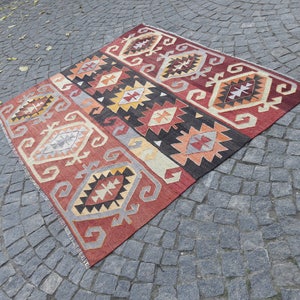 Turkish Area Rug 73x63 on 186x160 cm Boho kilim Rug Area kilim Rug Home Decor Wool kilim Rug Traditional kilim Tribal kilim Rug Bohemian Rug