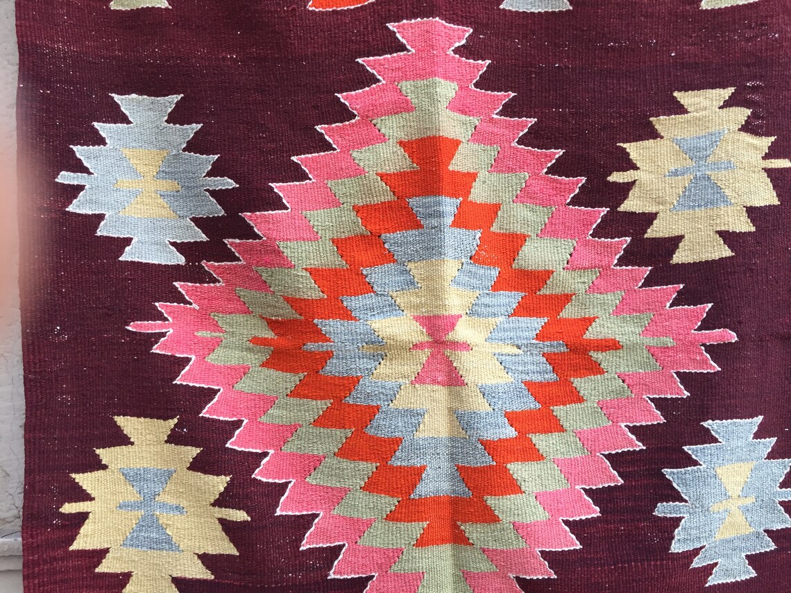 Pink Kilim Rug 42x68 in 106x172 Cm Anatolian Kilim Rugs Etsy
