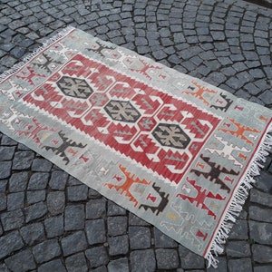 Hamdmade Turkish Kilim Rug  37×59 in 95x150 cm Handmade Turkish Vintage Kilim Rug,Turkish Home Decor Kilim Rug Traditional kilim Floor Rug