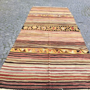 Striped kilim Rugs,60x147 in 153x373 cm Pastel Striped kilim Rug,Floor Striped kilim Rugs,Home Decor,Area kilim Rug,Traditional kilim Rugs,