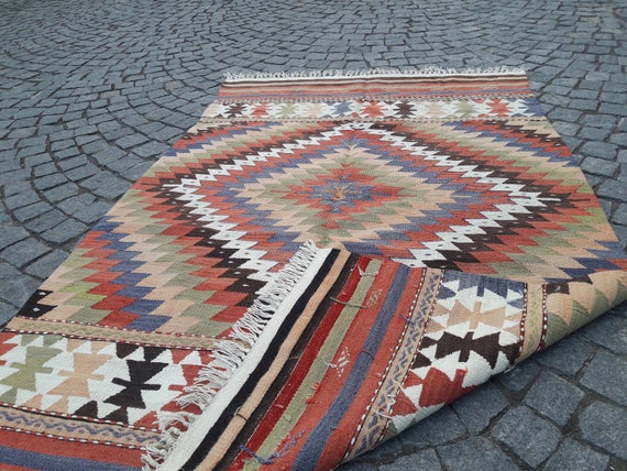 トルコ絨毯　遊牧民ラグ&キリム トルコ絨毯 遊牧民ラグ&キリム 遊牧民の六角形模様、ヴィンテージ