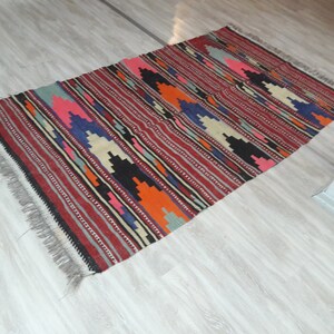 Handmade kilim Rug 3&#39;66&quot;×6&#39;90&quot; 120x210 cm Area kilim Anatolia kilim Rug Pink kilim Rugs Home Decor Floor kilim Wool kilim Ethnic kilim Rug