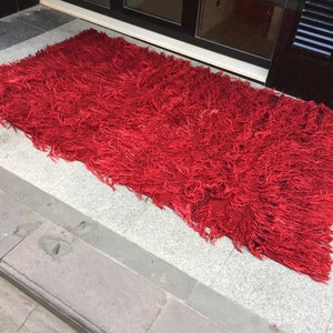 Angora Turkish Kilim Rug 47x81 in 120x205 cm Turkish Kilim Rugs Handmade Tulu Rug Vintage Tulu Rug Home Decor Floor kilim Rug Red Tulu Rugs