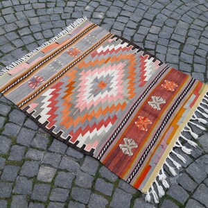 Handmade Anatolian vintage tribal kilim rug,39×47 in 100x120 cm