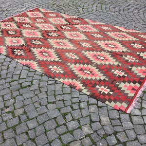 Large Turkish Kilim Rug 71 x115 in 180x290 cm,Handmade Vintage Kilim Rug,Boho Kilim Rug,Home Decor Rug Colorful Rug Pink kilim Bohemian Rug