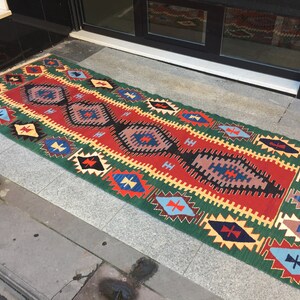 Kilim Rug 36x100 in 90x253 cm Handmade Turkish Anatolian Rug Runner Home Decor Rug Runner Bohemian Runner Floor kilim Runner Wool kilim Rug