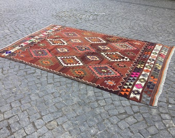 Turkish Kilim Rug 71x110 in 180x280 cm Anatolian Kilim Rug,Kilim Rug,Vintage Rug,Home Decor Rug,Tribal Kilim Rug,Handwoven Pastel Red kilim