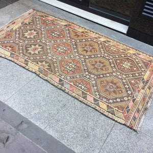 Turkish Pastel Kilim Rug 39x71 in 98x180 cm Handwoven Anatolian Vintage Kilim Rug,Home Decor Turkish Kilim Rug Pastel kilim Floor Rug