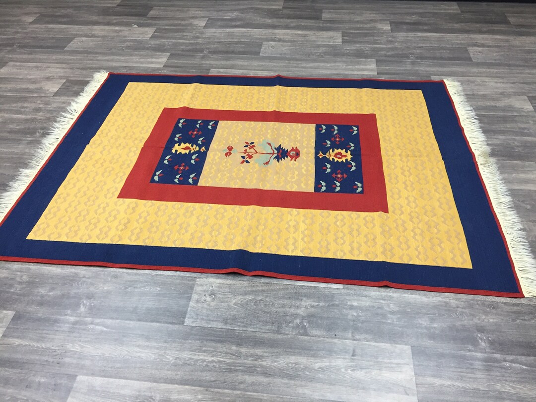 Yellow Kilim Rug 60x81 in 151x204 Cm Kilim Rug, Vintage Turkish Kilim