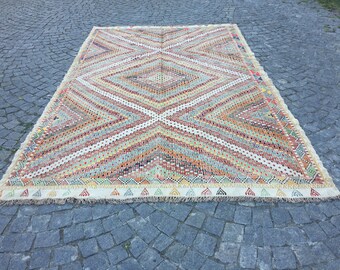 Turkish Kilim Rug 77×122 in 195x310 cm Anatolian Kilim Rug,Kilim Rug,Vintage Rug,Home Decor Rug,Tribal Kilim Rug,Handwoven Kilim Rug