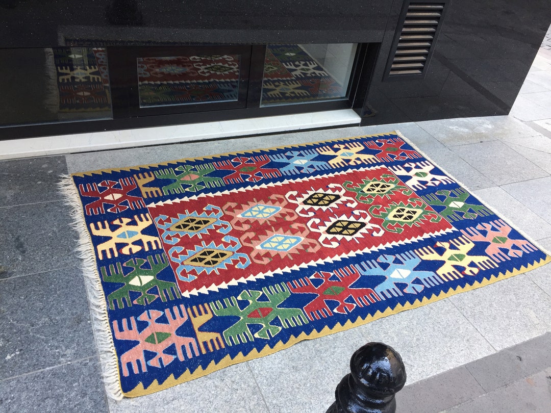 Blue Kilim Rug 46x70 in 118x179 Cm Handmade Kilim Rug,vintage Kilim Rug