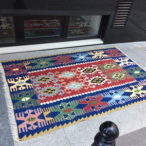 Blue Kilim Rug 46x70 in 118x179 cm Handmade Kilim Rug,Vintage Kilim Rug,Home Decor,wool Blue kilim Rugs,Area kilim Rug Floor Blue Rug