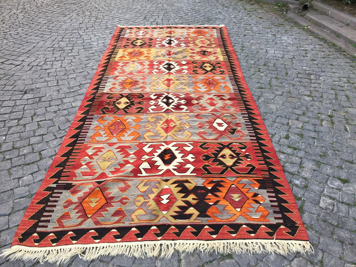 Red Kilim Rug 62x144 in 157x365 Cm Turkish Kilim Rug Etsy