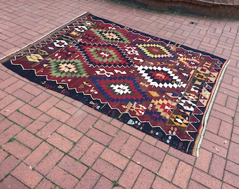 Turkish Kilim Rug 69x87 in 176x220 cm  Anatolian kilim Rugs Handmade kilim Rug Vintage Kilim Rug Home Decor Wool kilim Rug Bohemian kilim