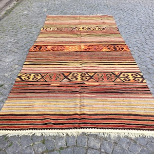 Striped kilim Rugs,66x142 in 167x360 cm Pastel Striped kilim Rug,Floor Striped kilim Rugs,Home Decor,Area kilim Rug,Traditional kilim Rugs,