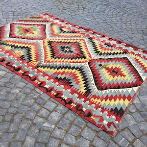 Hamdmade Turkish Kilim Rug  61×92 in 154x234 cm Handmade Turkish Vintage Kilim Rug,Turkish Home Decor Kilim Rug Traditional kilim Floor Rug