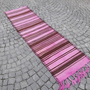 Striped Pink  Runner,2&#39;49&quot;×8&#39;85&quot;feet,76x270 cm,Aatolian kilim Runner Turkish Pink Rugs Handmade kilim Runner Vintage Kilim Runner Floor Rugs