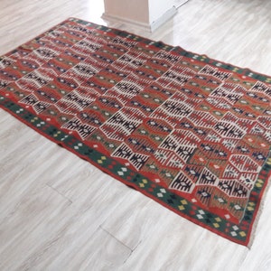 Turkish Decorative Kilim Rug 51×91 in 130x233 cm Anatolian Turkish Vintage Home Decor Kilim Rug Floor kilim Rug Traditional kilim Rug