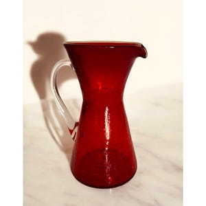 Vintage Blenko Red Crackle Glass Pitcher | Decorative Handcrafted Art Glass | Mid-Century Modern Collectible | Unique Retro Home Accent