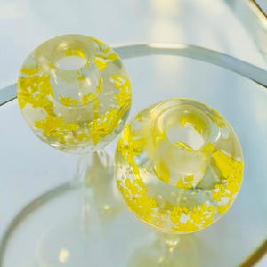 Mid Century Pair of Murano Candle Holder Paperweights – Vintage Art Glass Decor Collectible