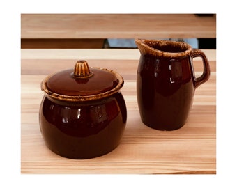 Hull Pottery Brown Drip Glaze Creamer and Sugar Bowl