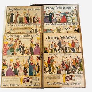 Vintage 1957 Schlitz Beer Advertisements - Set of 4 Original Mid-Century Magazine Ads - Retro Bar Decor, Collectible Breweriana