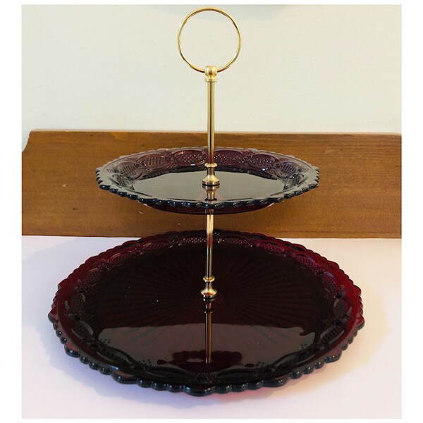 Avon Ruby Red Vintage Two Tiered Server Dessert Plate