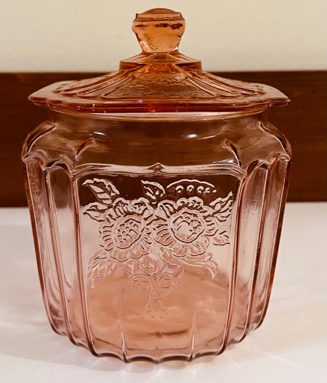 Hocking Glass Depression Glass Mayfair Pink Cookie Jar With Etsy