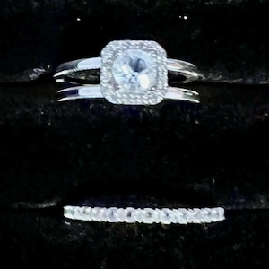 Avon Cubic Zirconia 925 Sterling Silver Wedding Set Rings Size 7 - Elegant Bridal Jewelry - Stunning Engagement and Wedding Band Duo