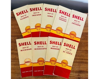 Vintage 1940's Shell Road Maps of the Midwest - Sold Individually