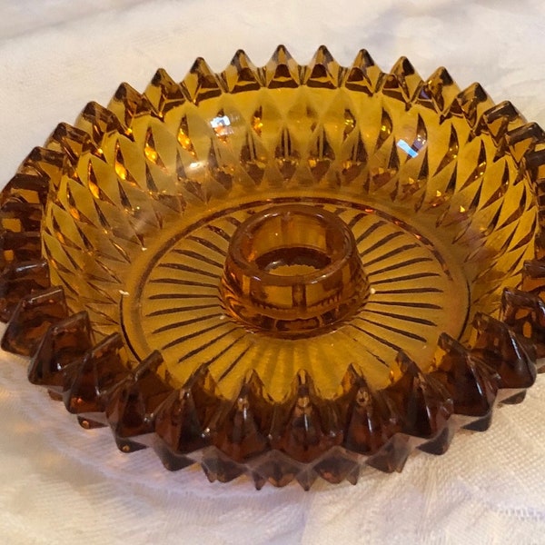 Vintage  Indiana Glass Diamond Cut Candle Holder