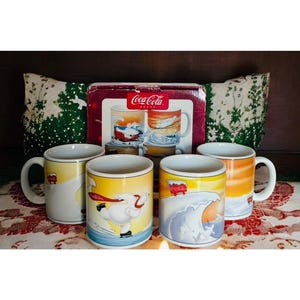 Vintage Coca-Cola Arctic Bears Mug Set of 4 by Sakura – Stoneware Polar Bear Coffee Cups – Holiday Collectible Drinkware